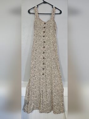 Leopard Print Cream Button-Front Maxi Skirt